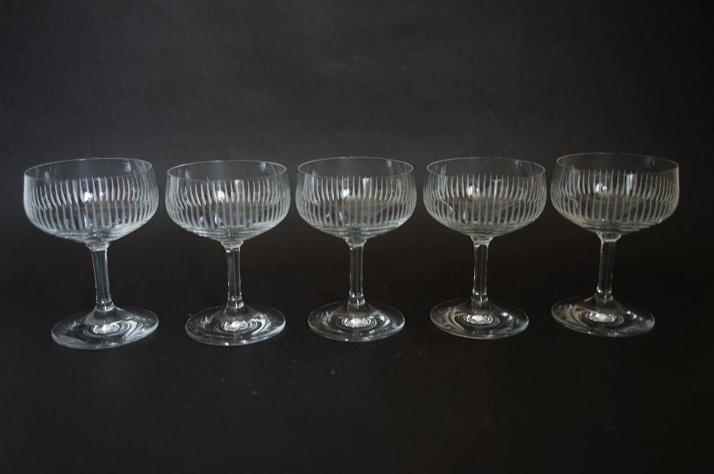 mid century dessert sekt geslepen glas CND kristal 5x, Glas of Glazen, Overige merken, Ophalen of Verzenden, Overige stijlen