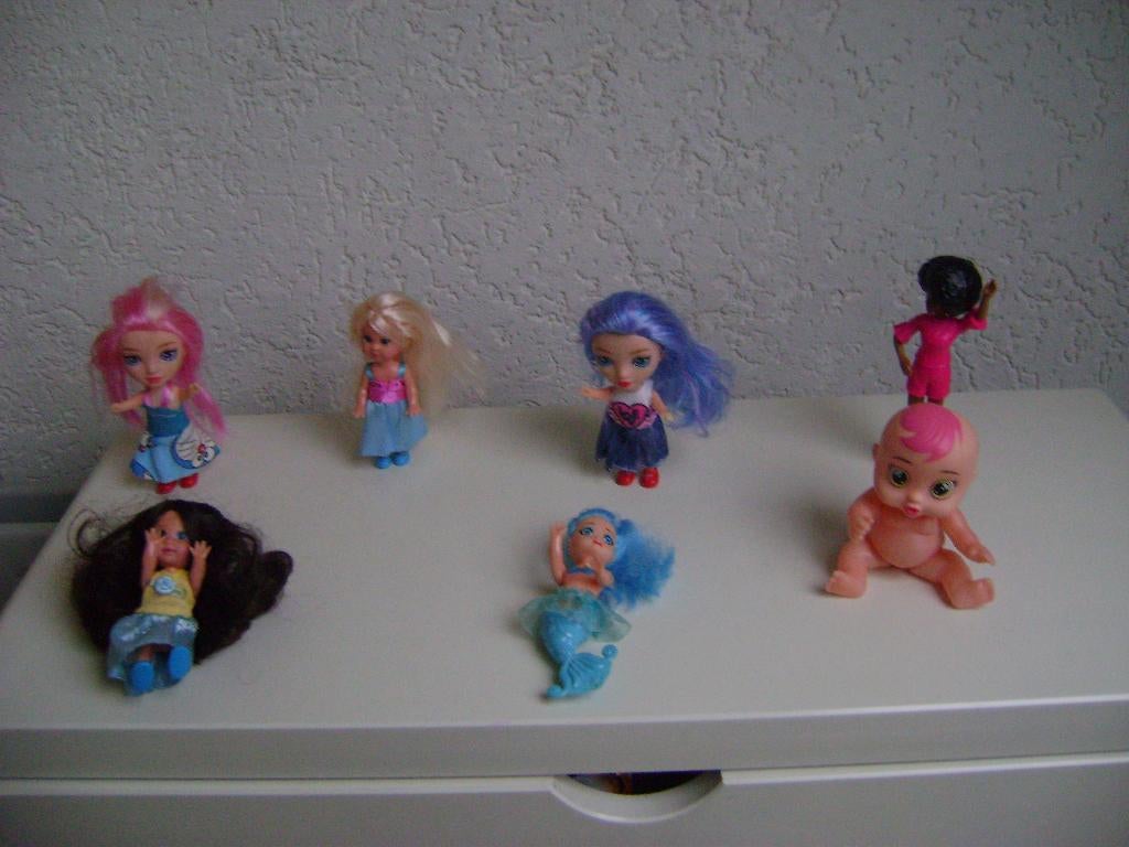 7 evi popjes van 11/13cm o,a zeemirmin baby met kambaar haar, Ophalen of Verzenden, Zo goed als nieuw, Overige typen