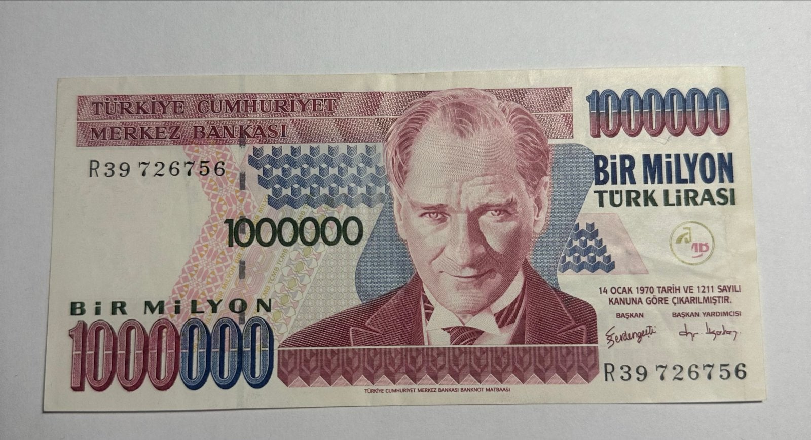 Turkije 1 Miljoen Turkse Lira 1970 UNC, Postzegels en Munten, Bankbiljetten | Europa | Niet-Eurobiljetten, Ophalen of Verzenden