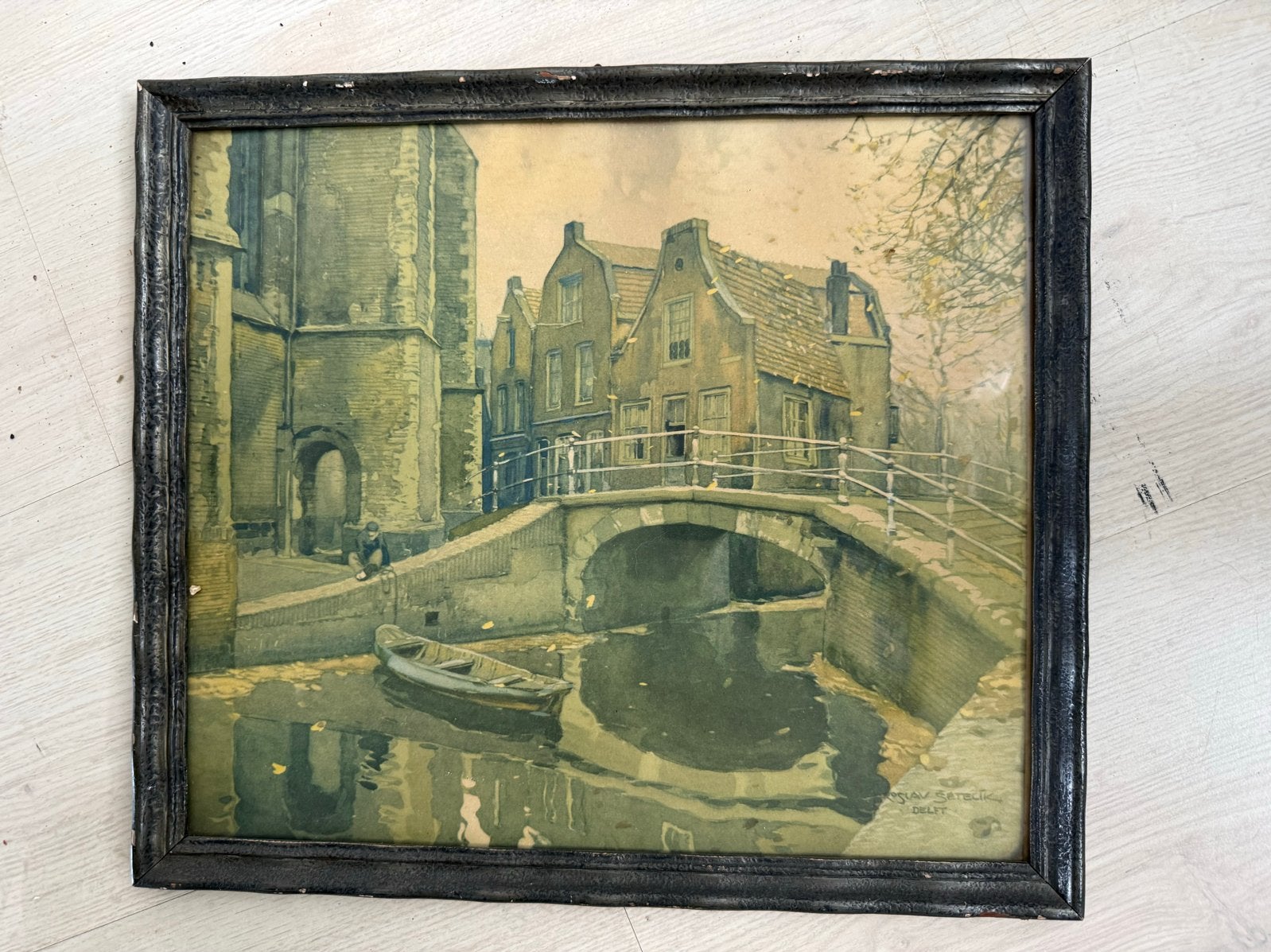 Partij oude ingelijste kunstprenten en reproducties, Landschap, Print, Papier, Vintage
