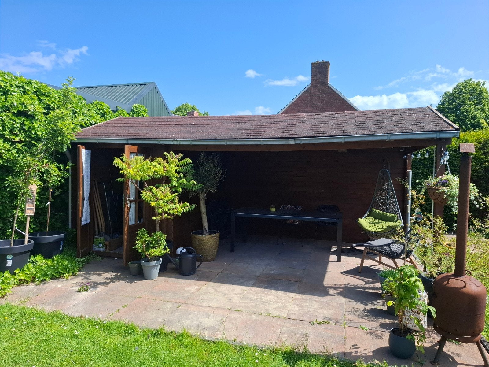 Houten Tuinhuis met Overkapping en Berging, Tuin en Terras, Tuinhuizen, Ophalen, Tuinhuis, 250 tot 500 cm, 1 raam