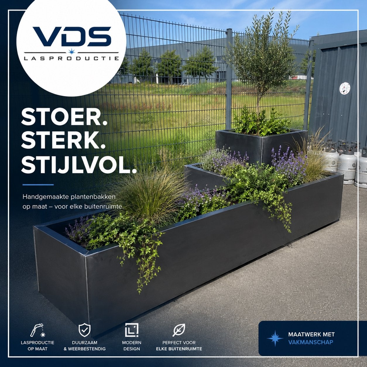 Handgemaakte metalen plantenbakken op maat, Ophalen, 100 cm of meer, Balkon, Nieuw