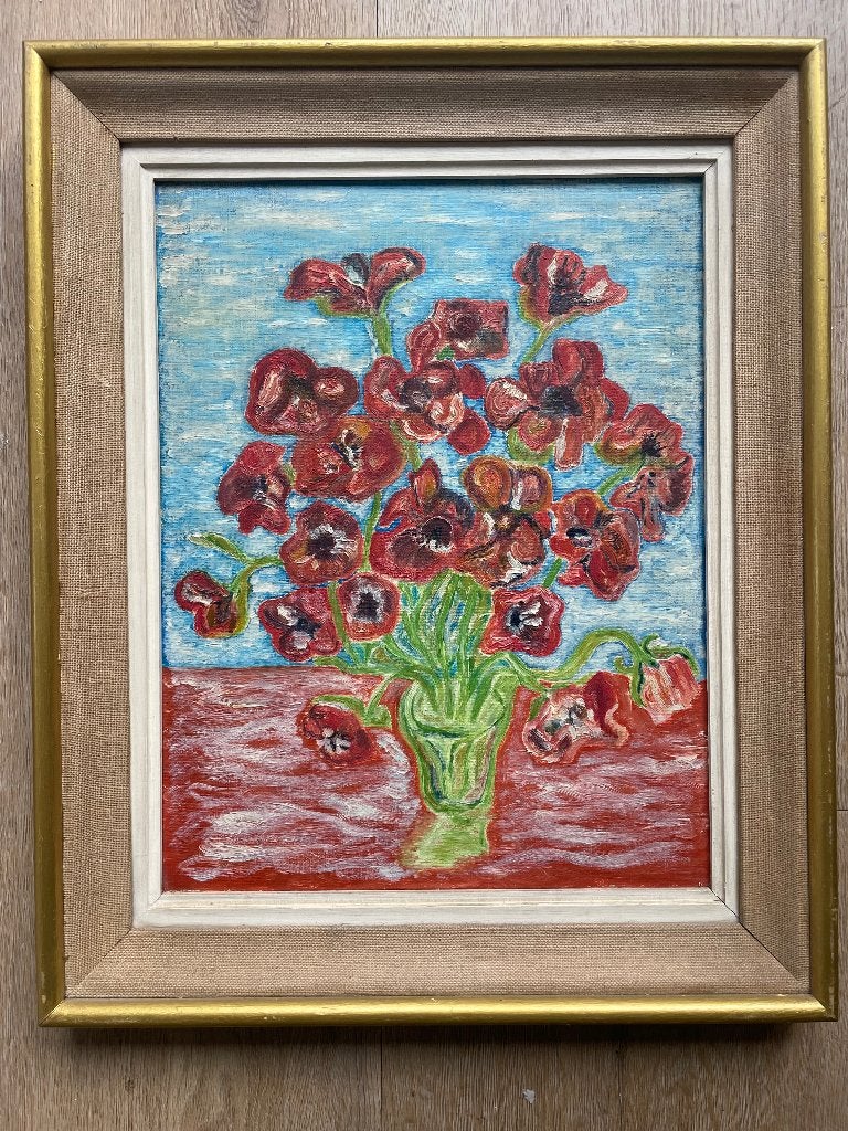 Stilleven bloemen in vaas, Antiek en Kunst, Stilleven, Ophalen of Verzenden, Olieverf, Handgeschilderd