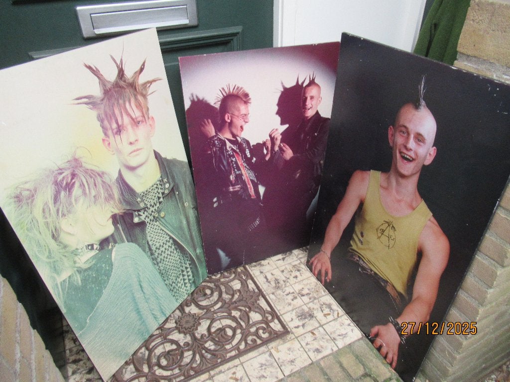 3 PLATEN OP HOUT- PUNK ARTIEST +ARTIKEL BLAD-THE EXPLOITED ?, Antiek en Kunst, Ophalen, Op houten frame, Overige technieken, Muziek