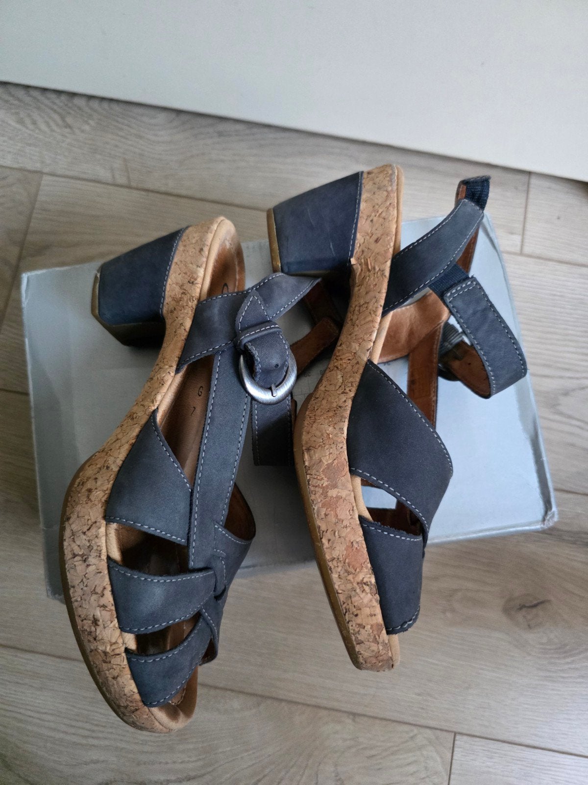 Gabor blauwe sandalen met hakje - Maat 40,5, Blauw, Gabor, Gedragen, Sandalen of Muiltjes