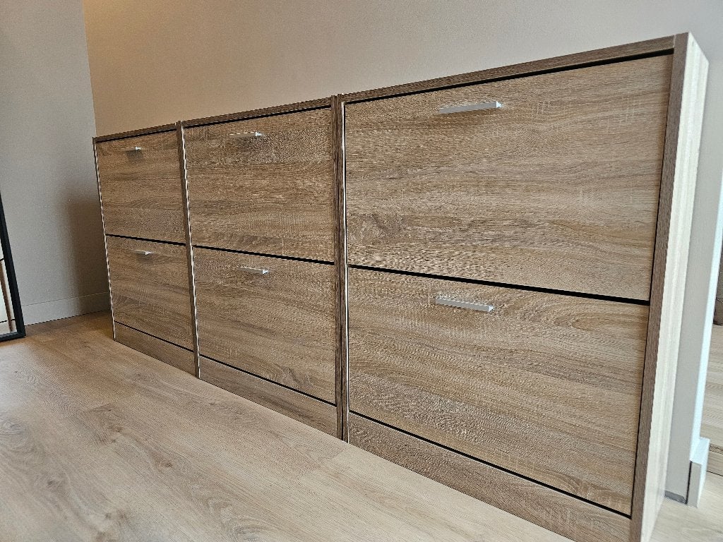 3 Schoenenkasten met 2 vakken - Houtkleur, Ophalen, Zo goed als nieuw, Modern, Scandinavisch