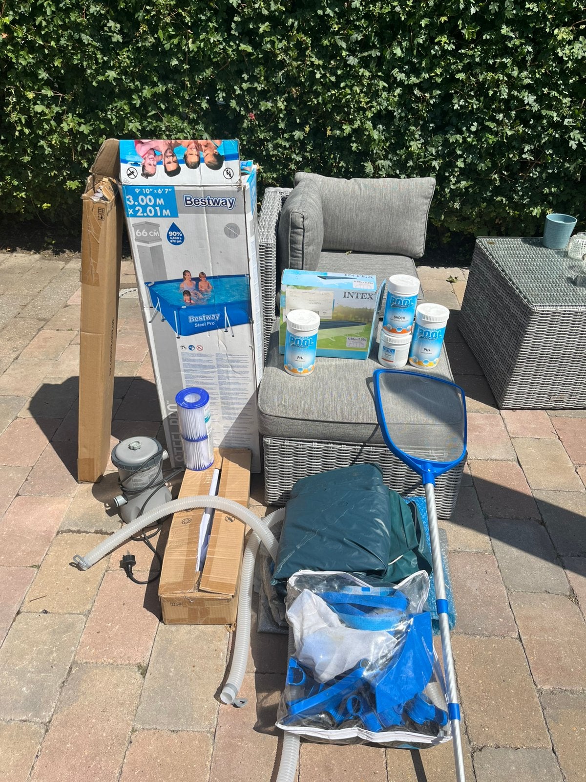 Bestway steel pro opzetzwembad, Tuin en Terras, Zwembaden, Ophalen, Zo goed als nieuw, Opzetzwembad, Rechthoekig