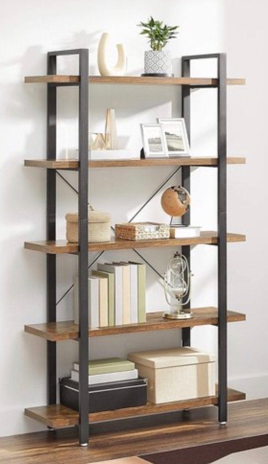 Industriële Boekenkast met 5 Planken - Hout en Metaal, Ophalen, Met plank(en), 100 tot 150 cm, Zo goed als nieuw