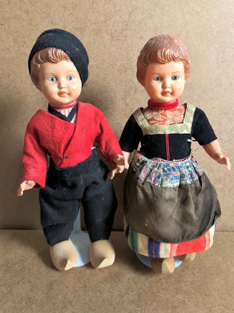 Vintage EDI Pop Poppen Boerenpaar 30 cm 1945-1967, Ophalen of Verzenden, Gebruikt, Pop