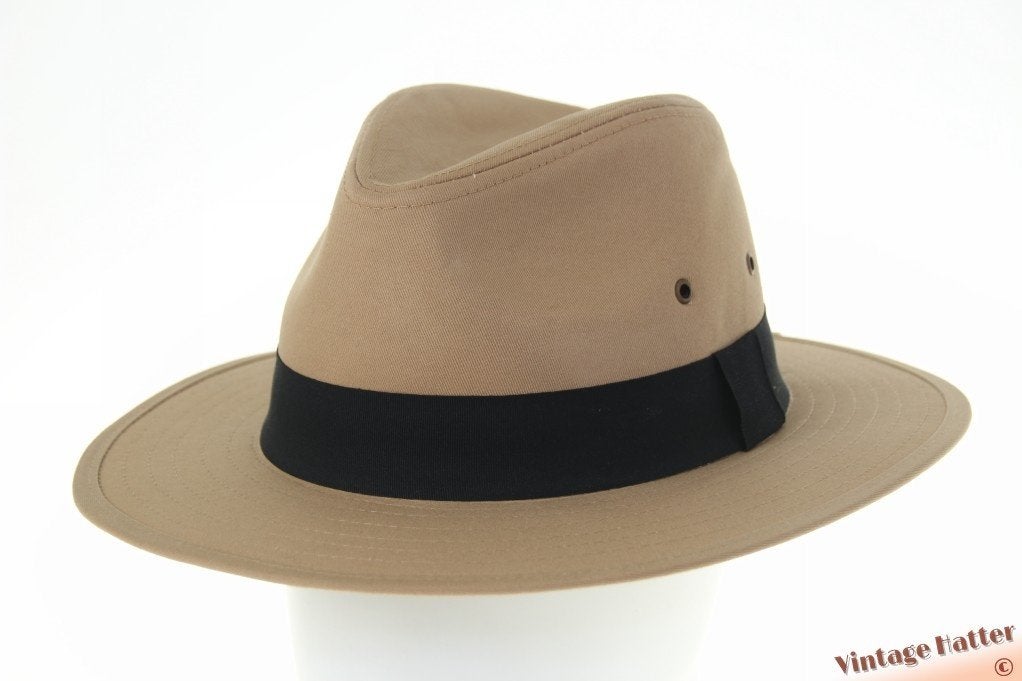 Outdoor gleufhoed beige bruin katoen zwarte band 57 t/m 60, Ophalen of Verzenden, Nieuw, 58 of 59 cm (L, 7¼ of ⅜ inch), Hoed
