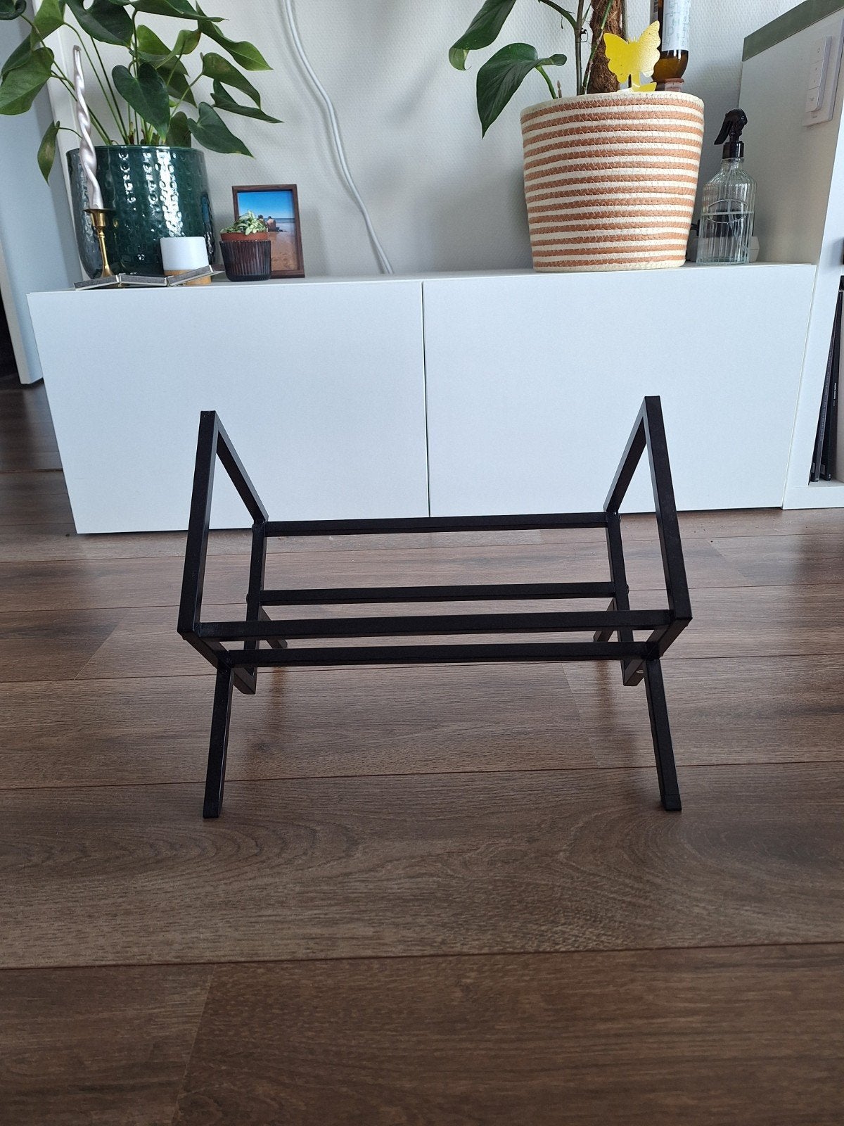 Zwart metalen platenstandaard, Huis en Inrichting, Woonaccessoires | Overige, Ophalen, Gebruikt, Zwart, Metaal