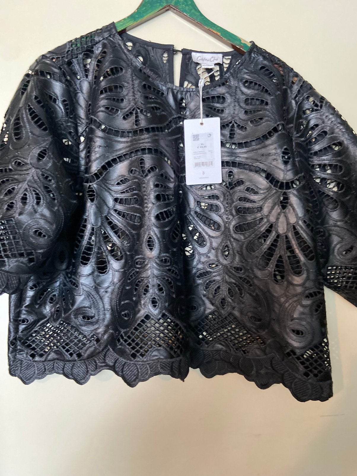 Cottonclub leren geborduurde top, Zwart, Maat 42/44 (L), Nieuw, Ophalen of Verzenden