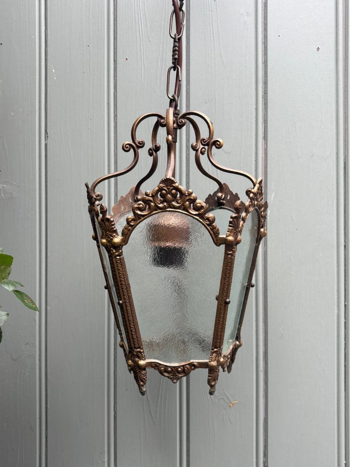 Unieke Franse vintage Lantaarn lamp/hanglamp authentiek, Ophalen, Gebruikt, Empire stijl  / vintage / antiek, Glas