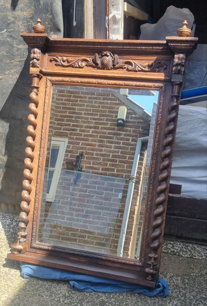 Hardhouten spiegel, handwerk, Ophalen of Verzenden, Rechthoekig, Minder dan 50 cm