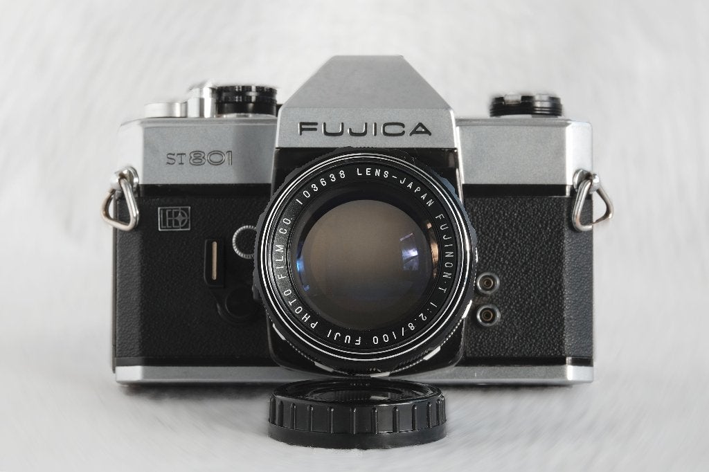 Fuji Fujica ST801, Fujinon 100mm f2.8 lens analogue film 35, Audio, Tv en Foto, Verzenden, Gebruikt, Spiegelreflex, Fuji