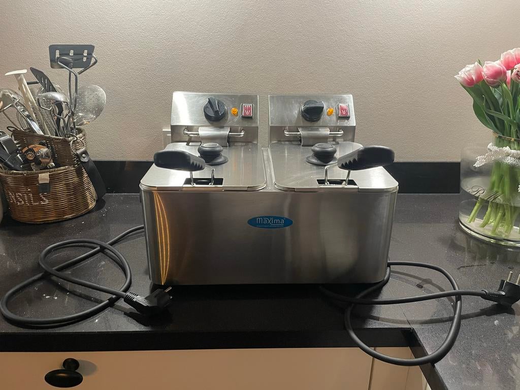 Professionele Maxima Duo Frituurpan - 2x 4L, Witgoed en Apparatuur, 4 liter of meer, Ophalen of Verzenden, Zo goed als nieuw, Duo-friteuse