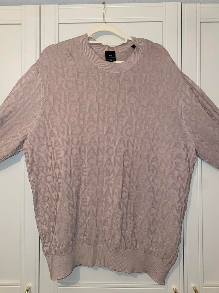Armani Exchange Monogram Jacquard Trui Beige, Ophalen of Verzenden, Zo goed als nieuw, Maat 52/54 (L), Beige
