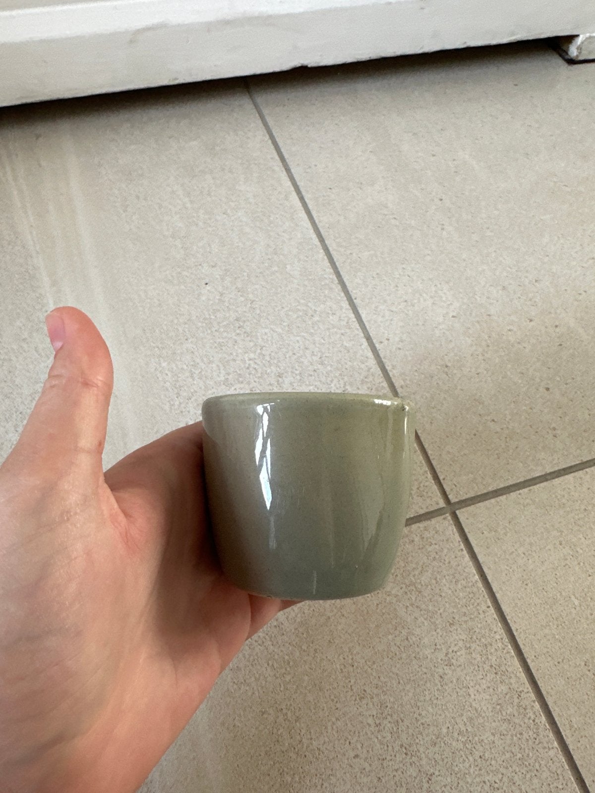 Klein groen keramisch potje, Ophalen, Groen, Zo goed als nieuw, Modern