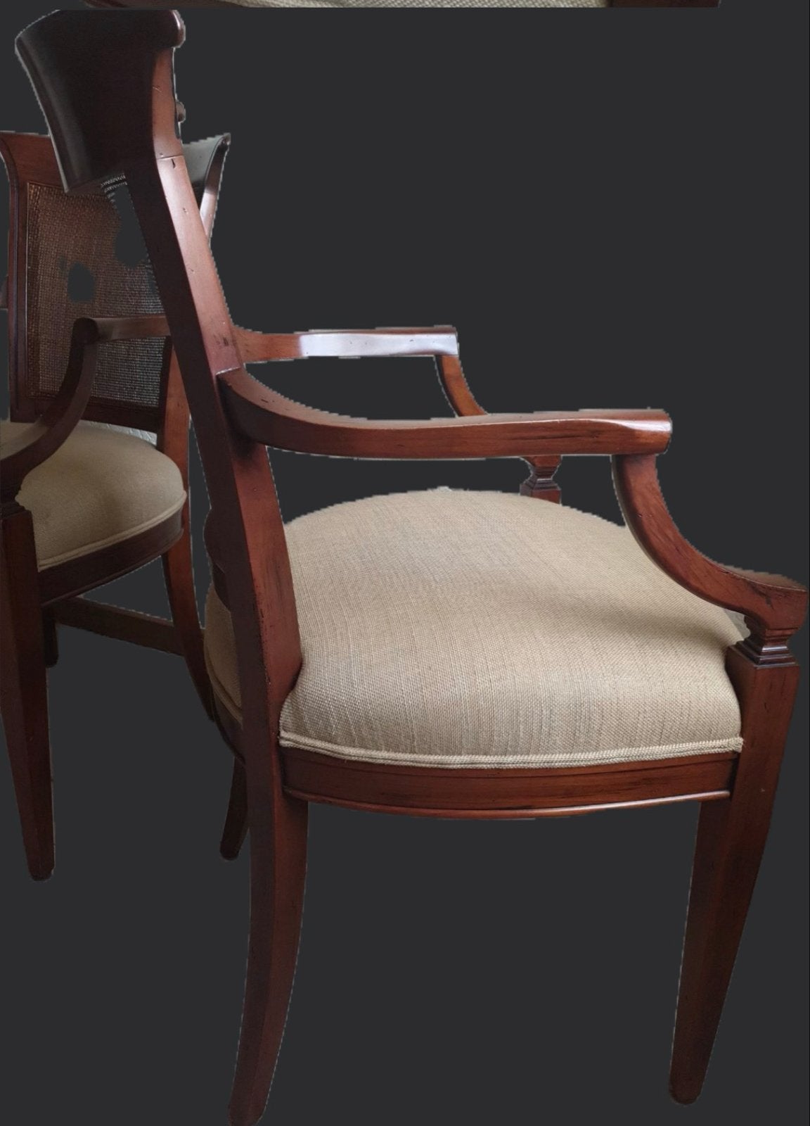4 Kersenhout Eetkamer Armstoelen met Rietwerk, Ophalen