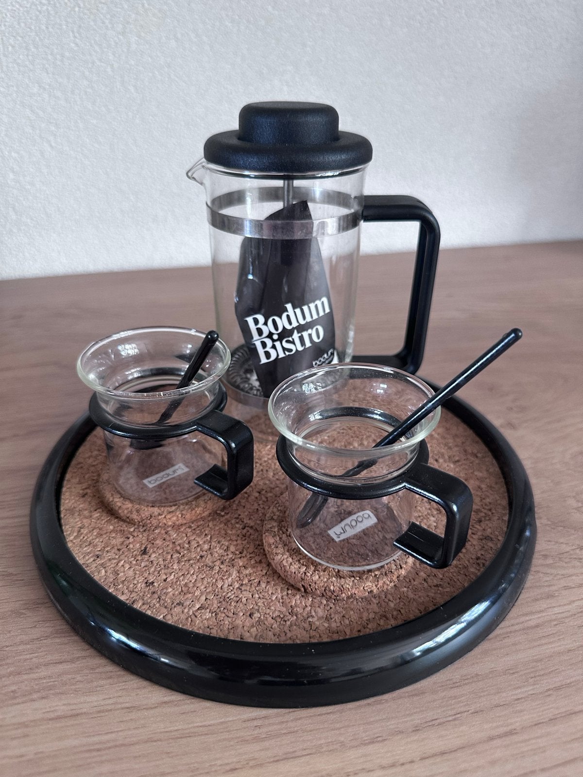 Vintage Bodum Bistro French Press Koffiezetter met 2 kopjes, Bodum, Ophalen of Verzenden, Zo goed als nieuw, Zwart