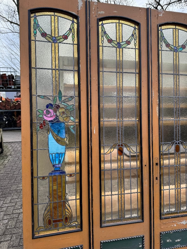 4 -delige set glas in lood deuren jugendstil 255x232cm., Ophalen of Verzenden