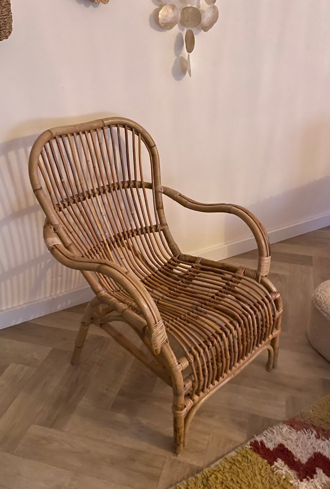 Retro bamboo fauteuil, Huis en Inrichting, Ophalen, Bruin, Ibiza retro landelijk, Zo goed als nieuw
