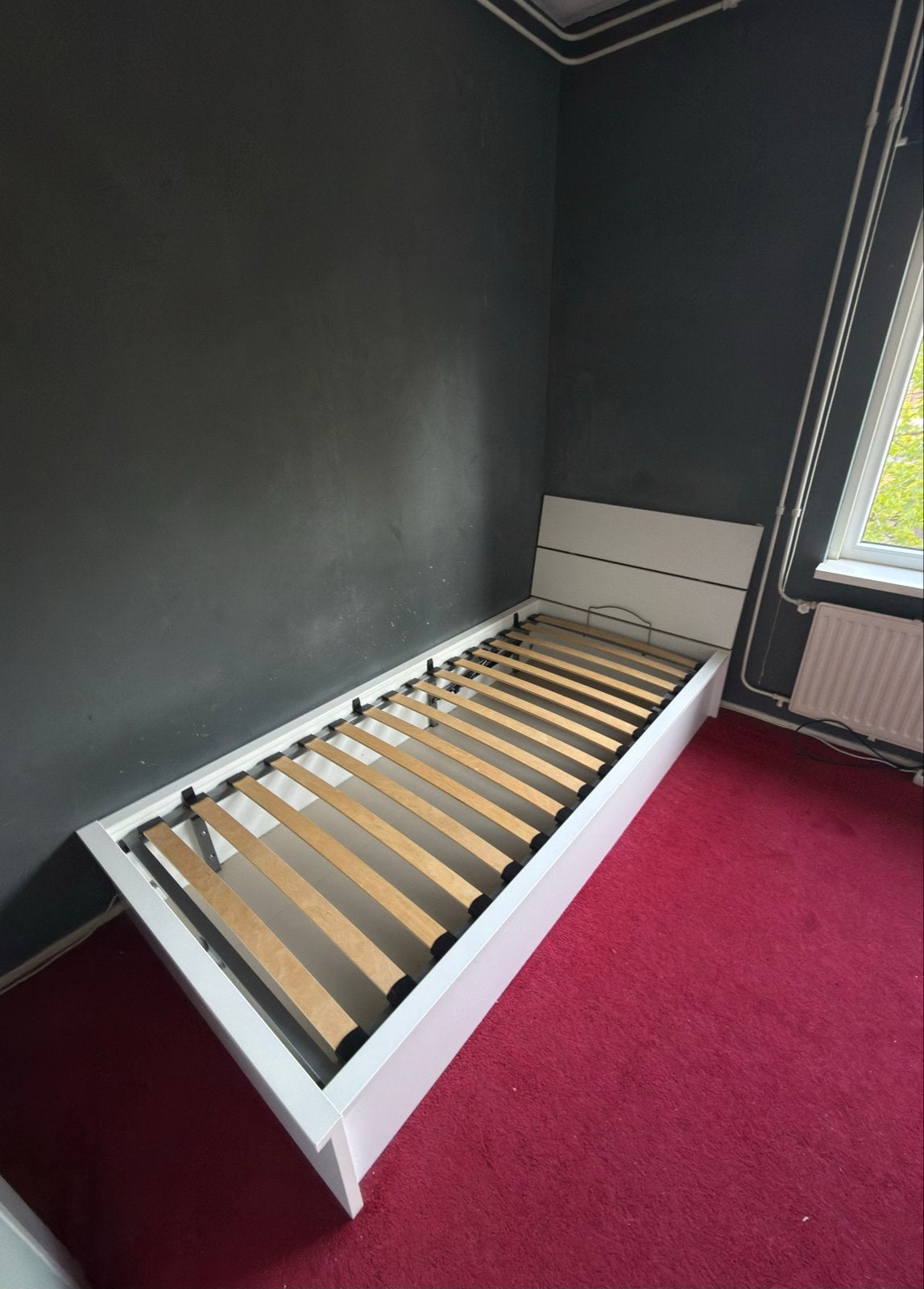 Eenpersoonsbed met opbergruimte - Wit, 90x200 cm, Ophalen, Gebruikt, 90 cm, Eenpersoons