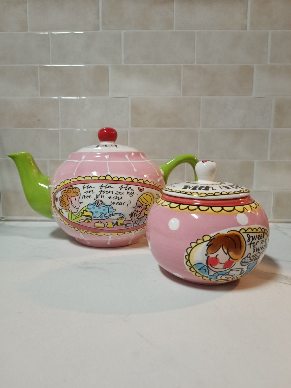 Blond Amsterdam theepot + suikerpot, Huis en Inrichting, Keuken | Servies, Ophalen, Zo goed als nieuw, Aardewerk, Overige typen