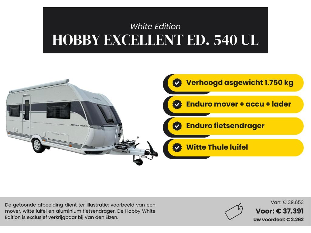 Hobby Excellent Edition 540 UL Mover, luifel, fietsendr., Caravans en Kamperen, Caravans, Bedrijf, tot en met 4, 1250 - 1500 kg