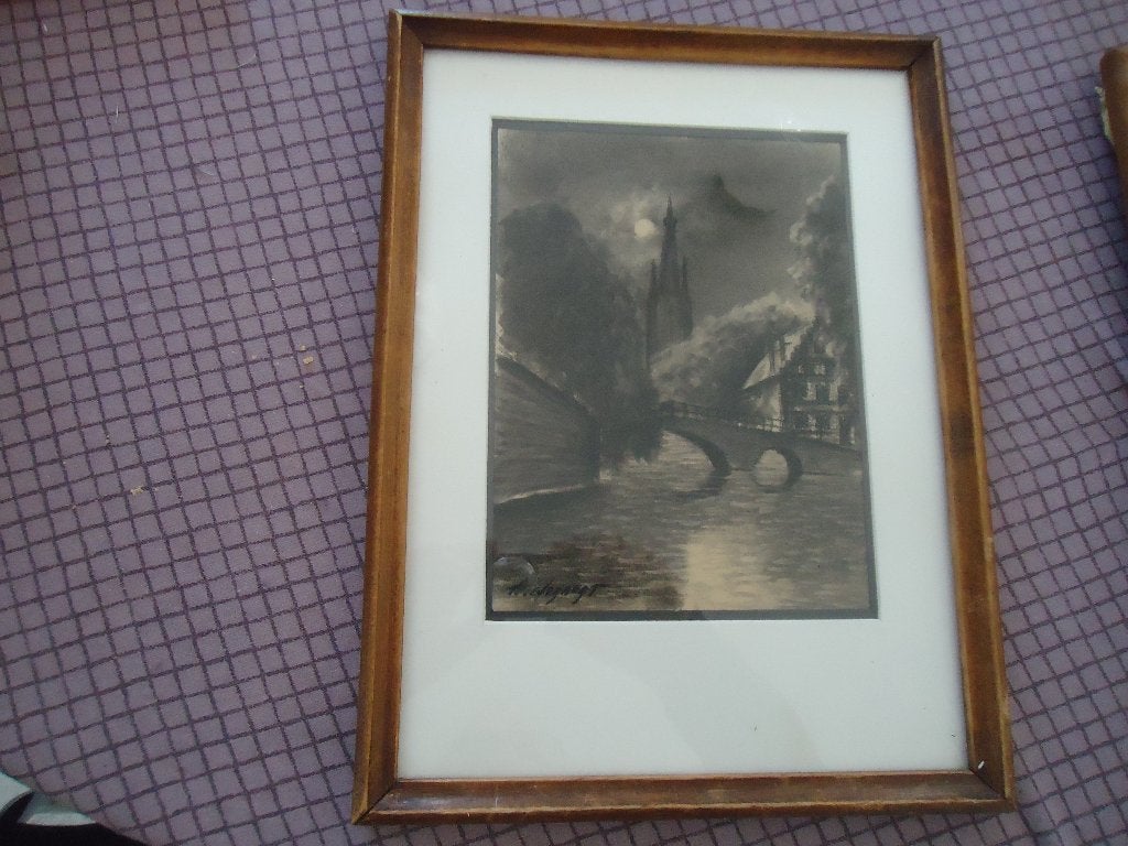 Bagijnhof Brugge prachtige houtskooltekening van  A.Evegaegt, Oud hollands, Ophalen of Verzenden, Tekening, Origineel werk