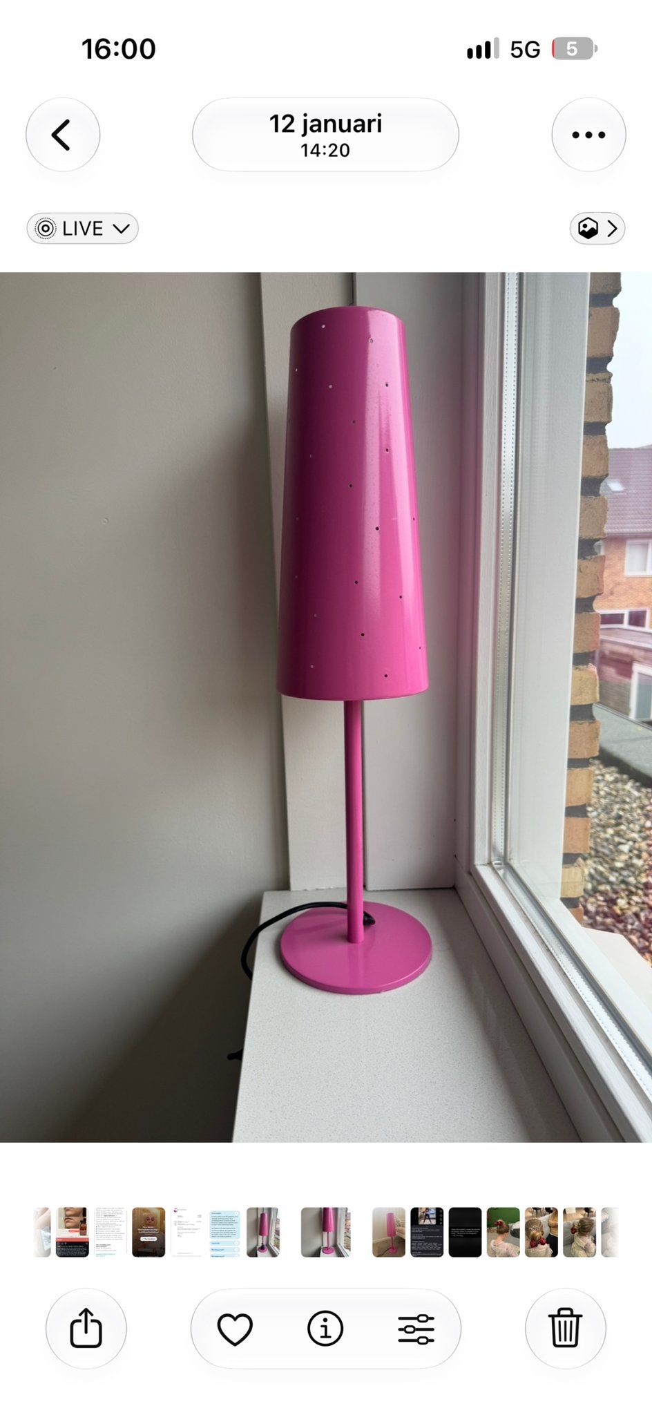 IKEA tafellamp roze met aan/uit-knop, Ophalen, Met schakelaar, Zo goed als nieuw, IKEA