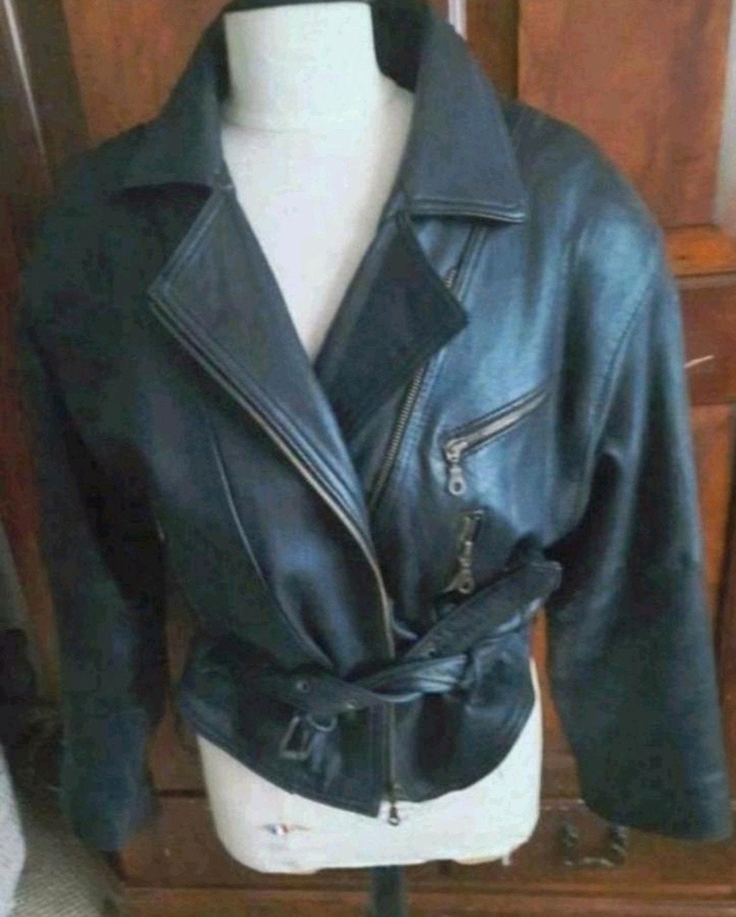 Stoer zwart vintage lederen biker jack 42, Verzenden, Zwart, Onbekend., Maat 42/44 (L)