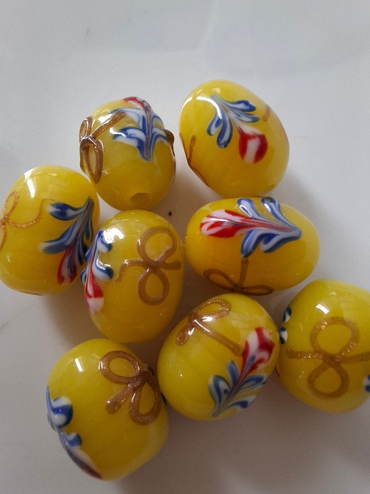 8 stuks luxe lampwork glaskralen geel kralen, Ophalen of Verzenden, Nieuw, Kraal