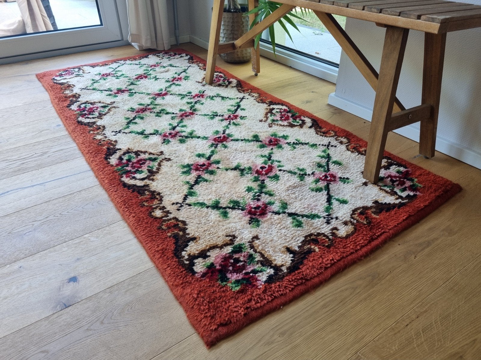 Prachtig Vintage Bessarabisch Rozenkleed / Moldavische Kelim, Gebruikt, Vintage, 150 tot 200 cm, Rechthoekig