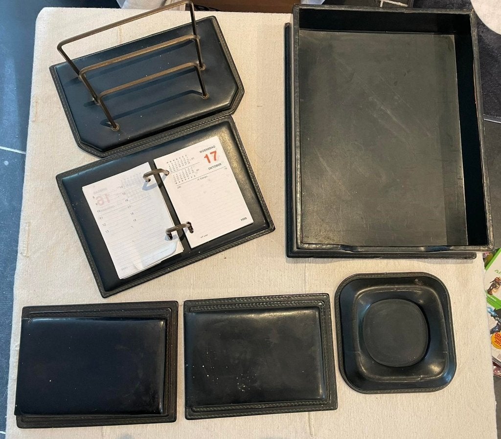 Vintage Groen Lederen Bureau-accessoires, Ophalen of Verzenden, Gebruikt