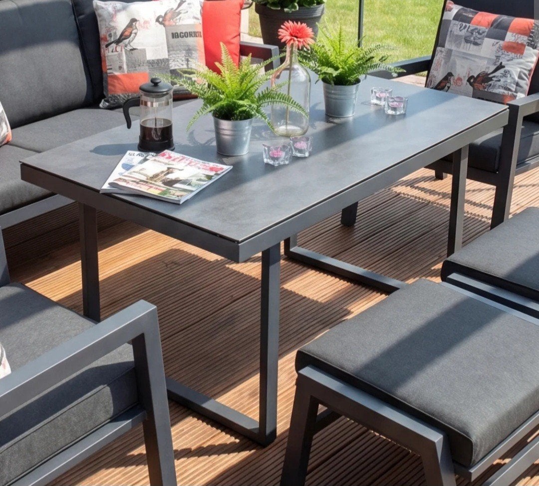Nieuwe aluminium tuintafel 140x80x68 cm met keramiek blad, Ophalen, Nieuw, Rechthoekig, Aluminium