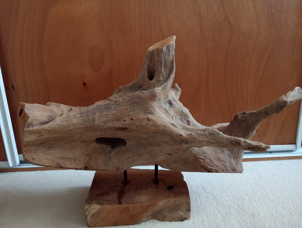 Unieke Teak Wortel Decoratie op Standaard, Ophalen, Gebruikt, Ornament, Natuurlijk materiaal