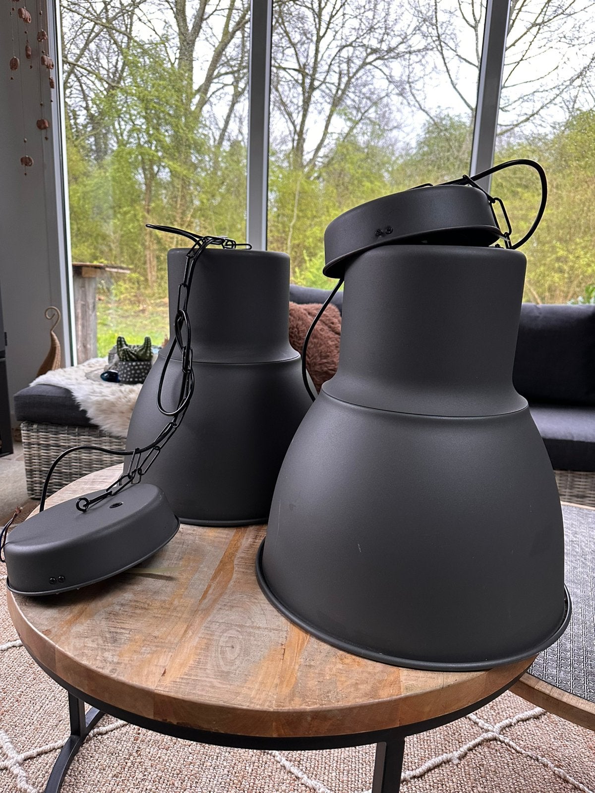 2 ikea Hektar hanglampen incl afstandsbediening, Ophalen of Verzenden, Zo goed als nieuw