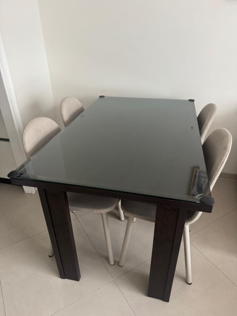 Eettafel donker bruin met glas, Huis en Inrichting, Tafels | Eettafels, Ophalen, Gebruikt, 100 tot 150 cm, 50 tot 100 cm