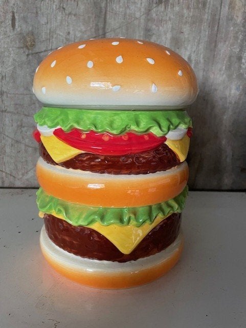 Opbergpot hamburger, Voorraadpot, Ophalen, Zo goed als nieuw, Steen/keramiek