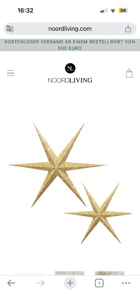 Papieren kerst ster goud glitter, Ophalen of Verzenden