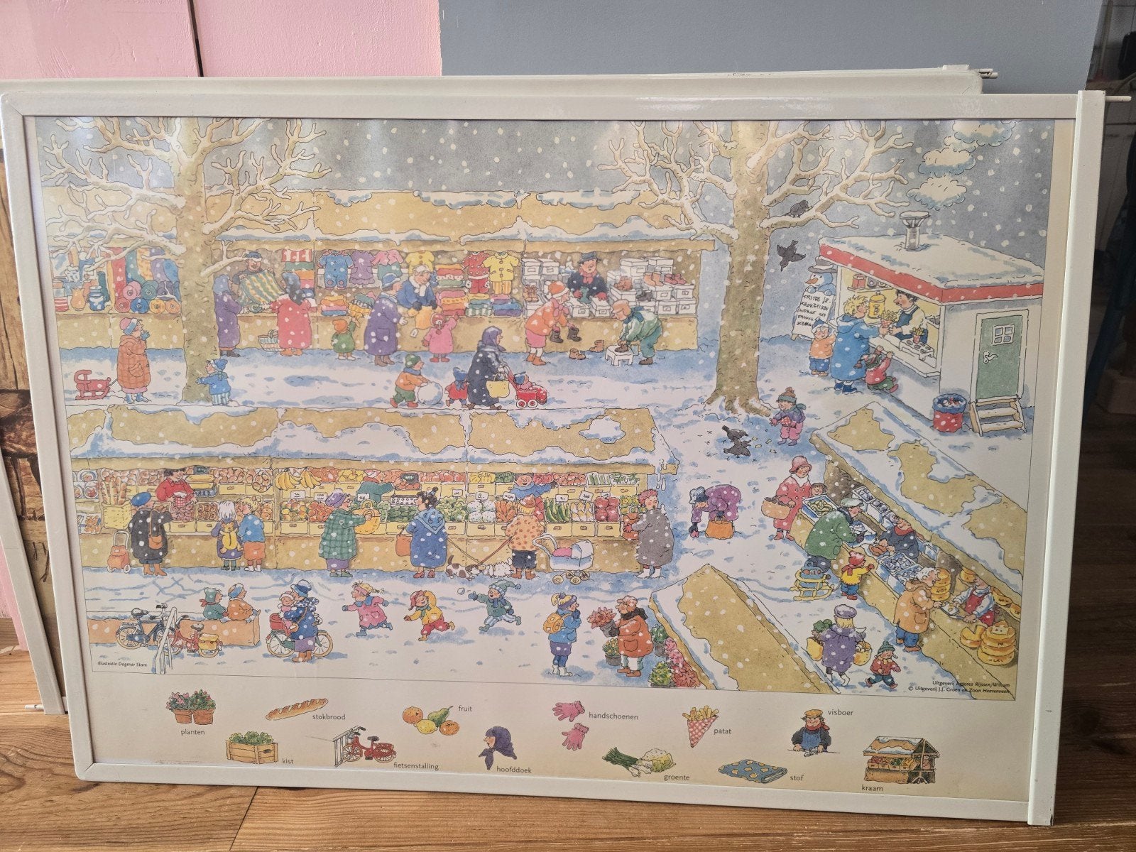 Winterse markt tafereel poster, Ophalen of Verzenden