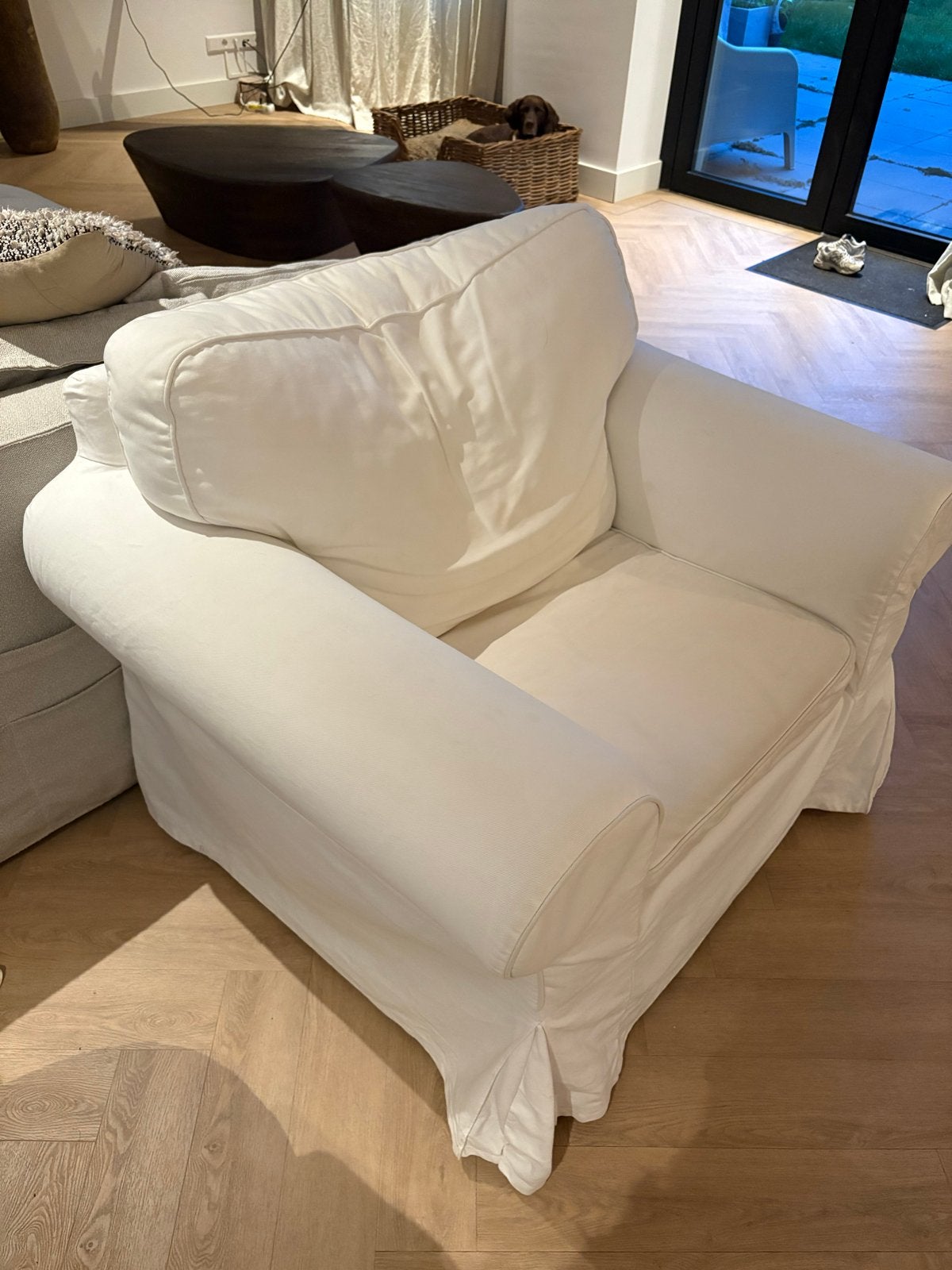 IKEA Ektorp fauteuil met witte bekleding, Ophalen, Gebruikt, 75 tot 100 cm, Stof