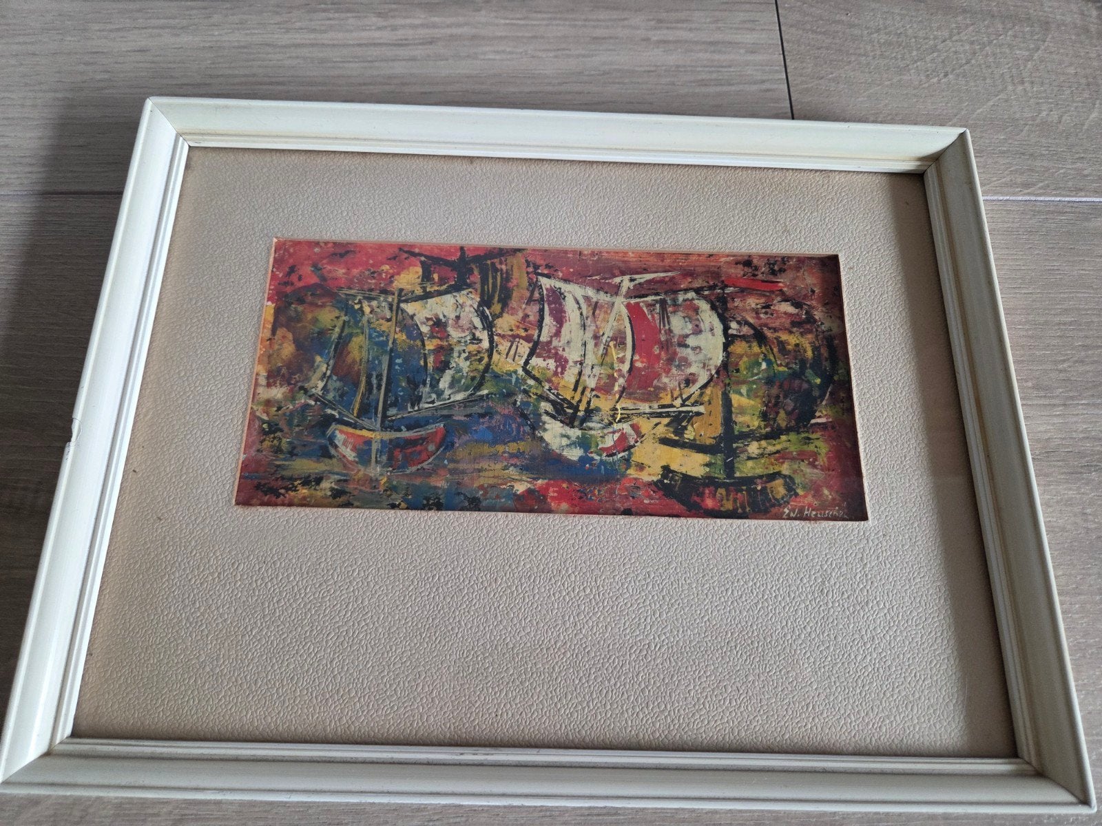 Abstract Schilderij van W. Heusschen - Maritiem Thema, Ophalen of Verzenden
