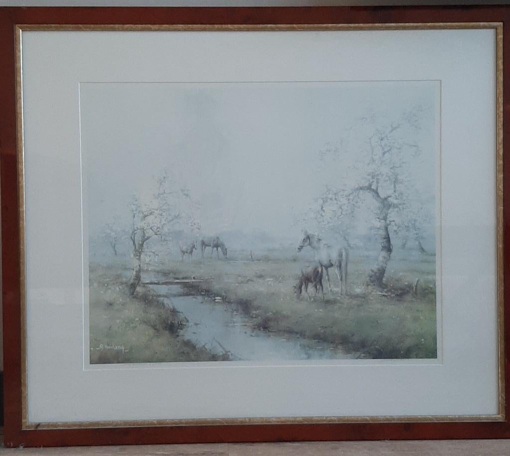 Schilderij paarden door Albert Buikema, Antiek en Kunst, Ophalen