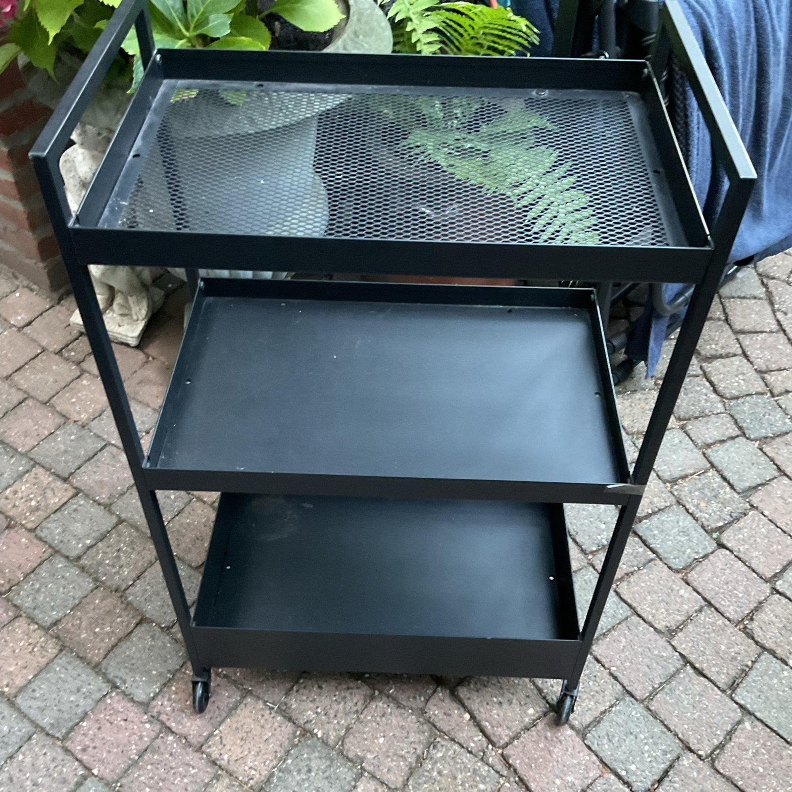 Zwart metalen serveerwagen/trolley met 3 planken, Huis en Inrichting, Kasten | Stellingkasten, Ophalen, Gebruikt