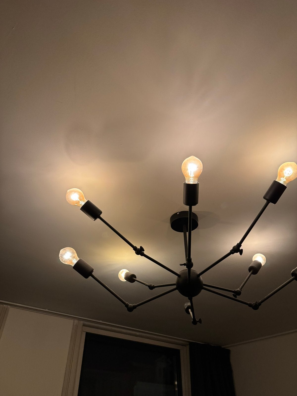 Moderne Zwarte Sputnik Plafondlamp met 8 Lichtpunten, Ophalen, Zo goed als nieuw, Metaal, Minder dan 50 cm