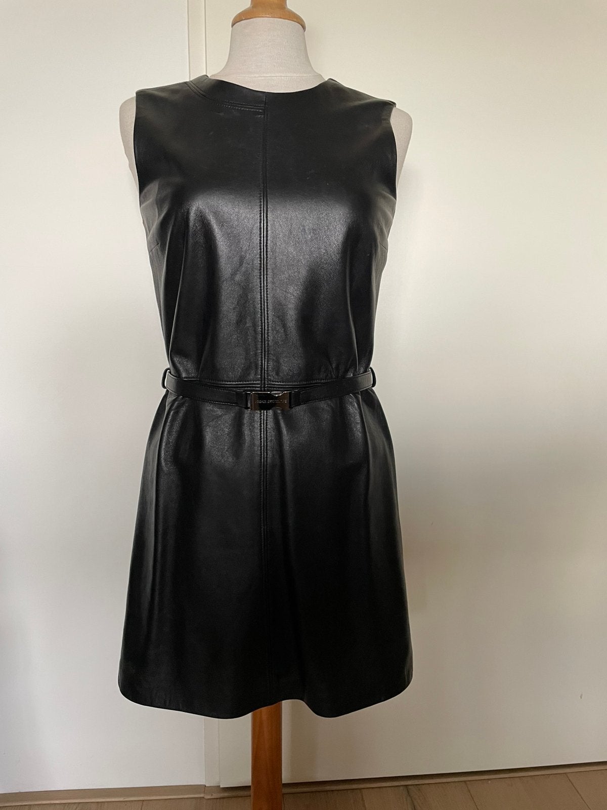 Versace Jeans Couture prachtig zwart leren jurkje m 36 zgan, Verzenden, Zwart, Zo goed als nieuw, Maat 36 (S)