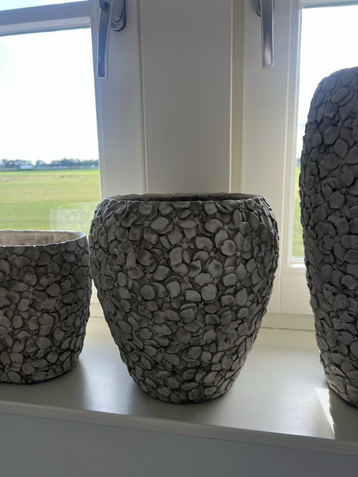 Set van 3 decoratieve vazen met unieke textuur, Ophalen, Gebruikt, Met patroon/structuur, Grijs