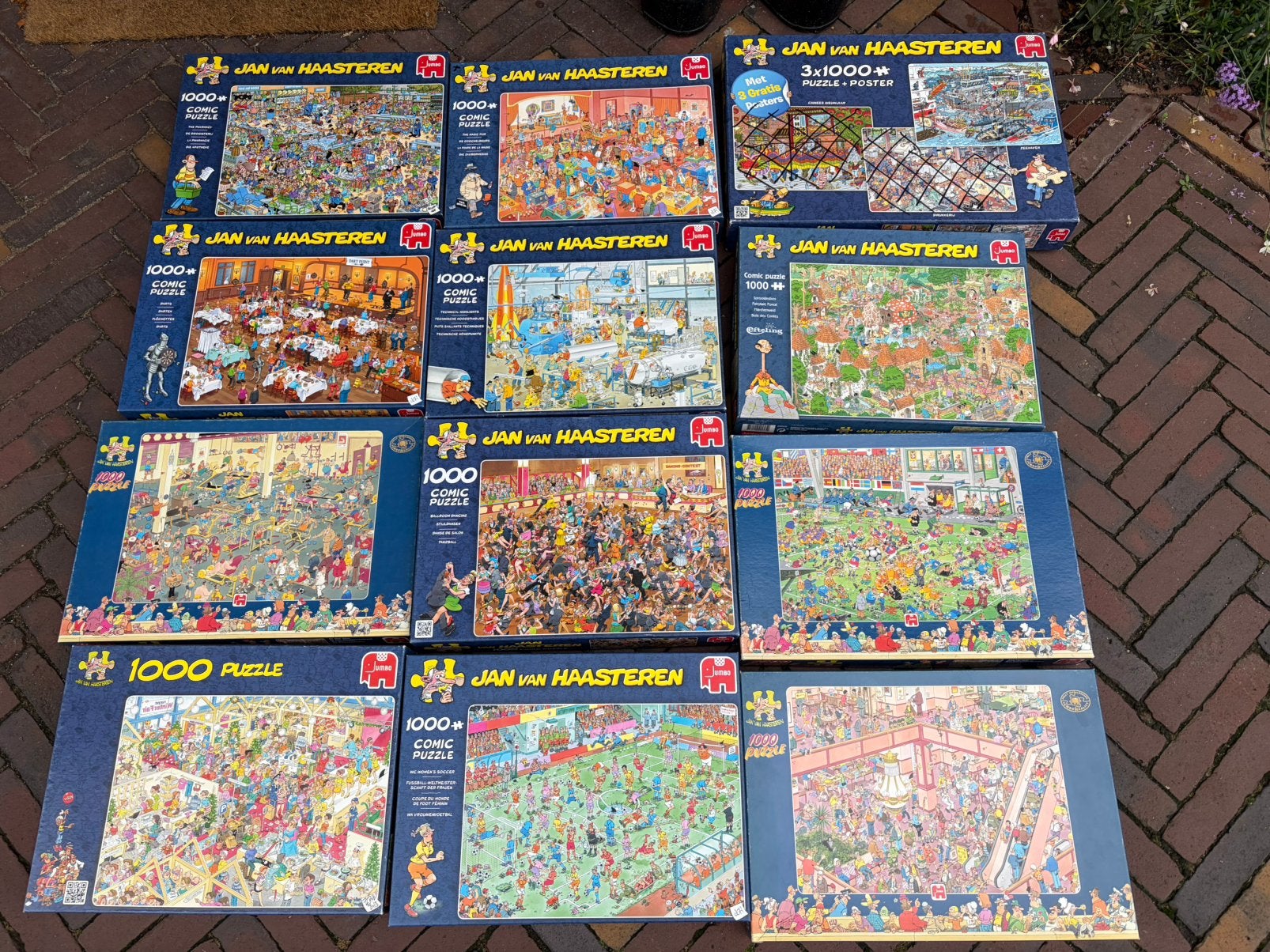 12 Jan van Haasteren puzzels ( 1000 ), Ophalen of Verzenden, 500 t/m 1500 stukjes, Zo goed als nieuw